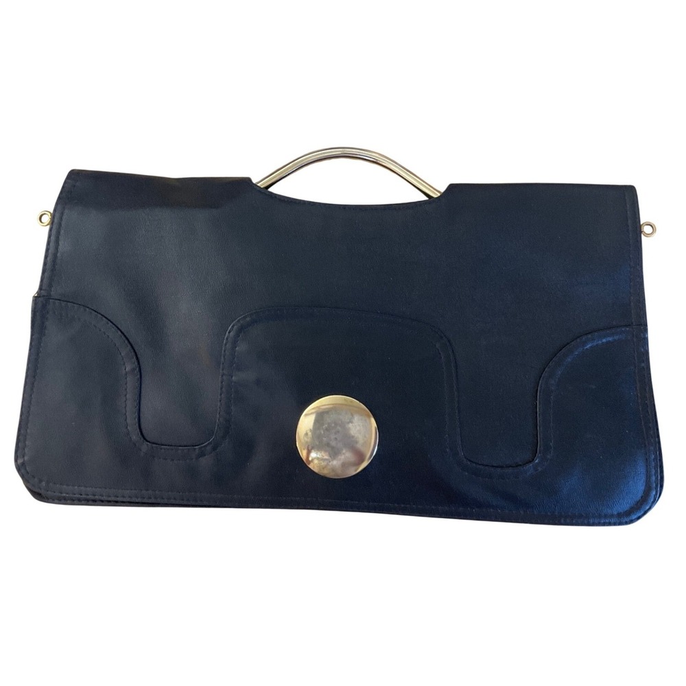 Vintage Montgomery Ward Clutch Bag Italian Leather Gold Handle Minimalist Chic